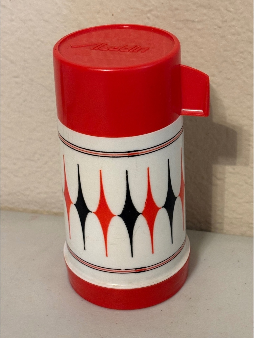 Vintage Aladdin Vanguard Thermos Bottle with Red and Black Mid-Century Design